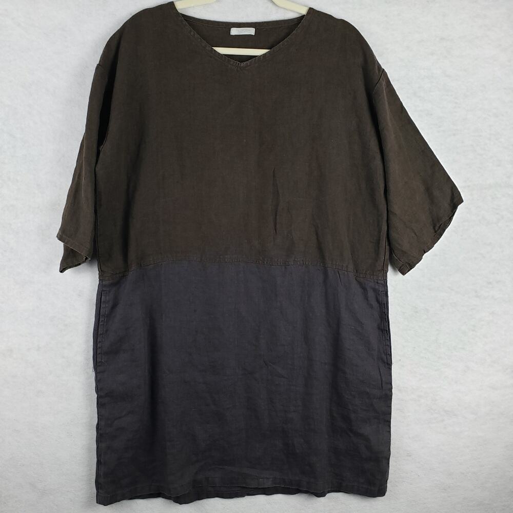 Earthy Girl Fog Linen Work XL Lagenlook Tee Dress Black Capsule Minimalist‎
